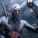 Een screenshot uit Baldur's Gate. Avonturiers onderzoeken zonder kleren een grot, want ze zijn hun gear recentelijk kwijtgeraakt.