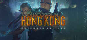 De banner van Shadowrun Hong Kong. Gibbet en Duncan, of 'Gun Show' staan centraal afgebeeld achter de naam van de game.