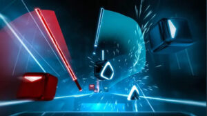 Een screenshot van Beat Saber gameplay