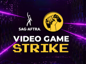 Het logo van SAG-AFTRA en de specifieke staking rondom videogameacteurs