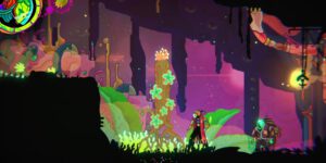 Een screenshot uit Ultros. Na wat advies van Gärdner, plant het hoofdpersonage een zaadje die vrijwel direct uitgroeit tot een boom.