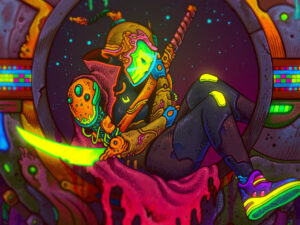 De header van Ultros. Het hoofdpersonage slaapt in een pod.