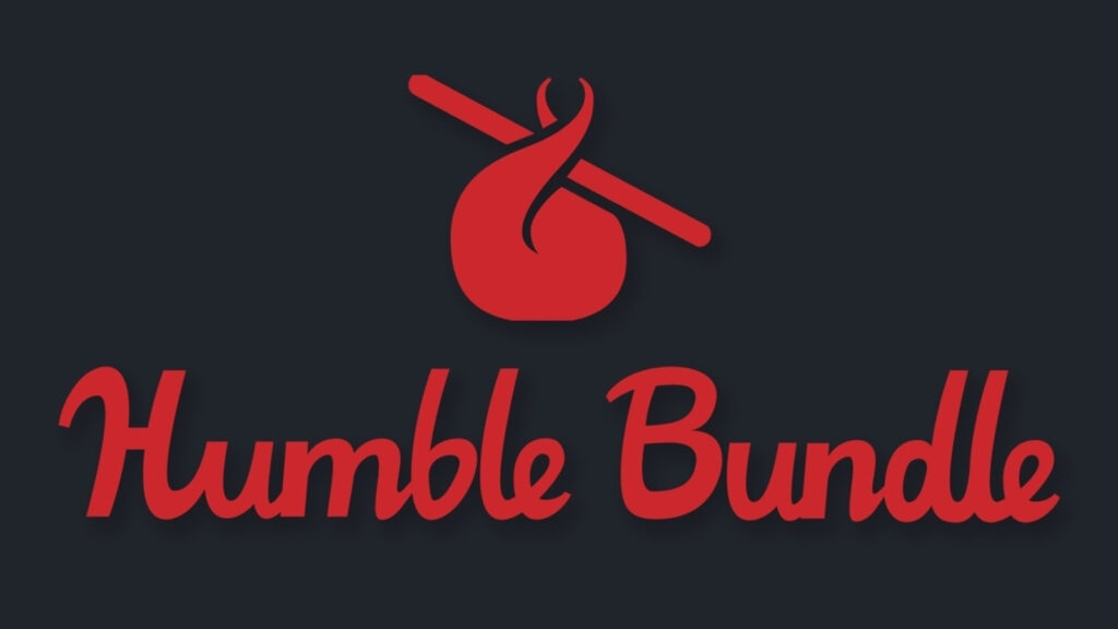 De Humble Bundle-banner, met de naam van de site onderaan en een knapzak erboven.