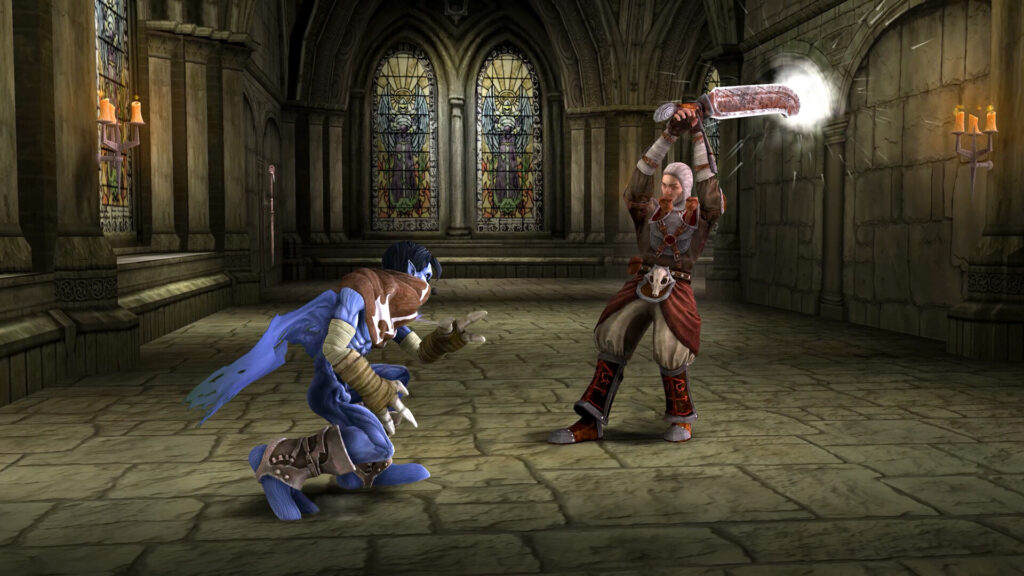 Een screenshot van een gevecht uit Legacy of Kain: Soul Reaver