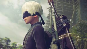 Een screenshot van 9S in de New Game+ van NieR: Automata