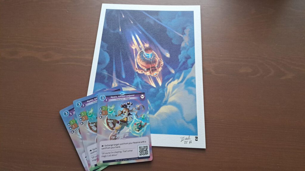 Ondertekende foils en een prent van Zael, één van de artiesten voor Altered. Deze kreeg ik op het WCQ in Lille.