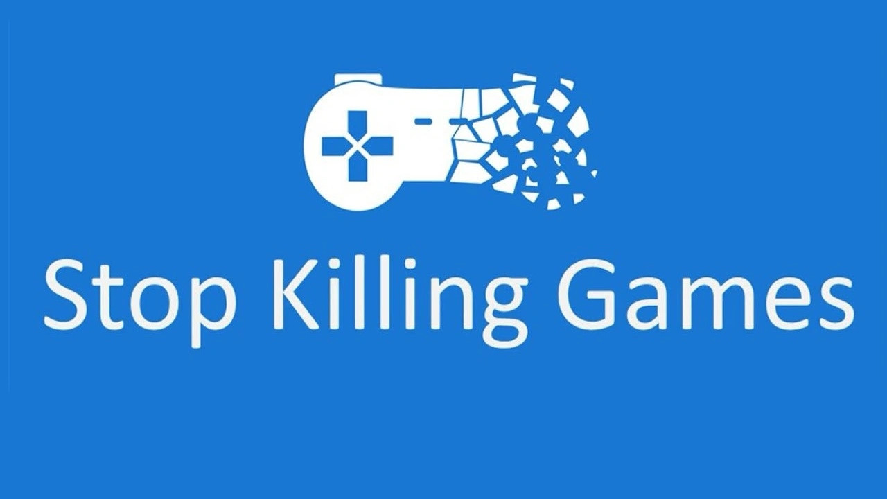 Het logo van Stop Killing Games. Een controler die aan de rechterkant uit elkaar brokkelt, alsof het getroffen is door de Snap van Thanos.