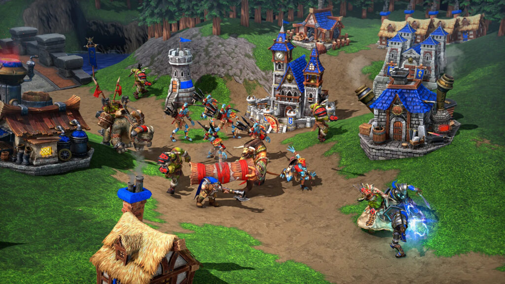 Een screenshot uit Warcraft Remastered, waarin er hard voorbereid wordt voor een komende veldslag