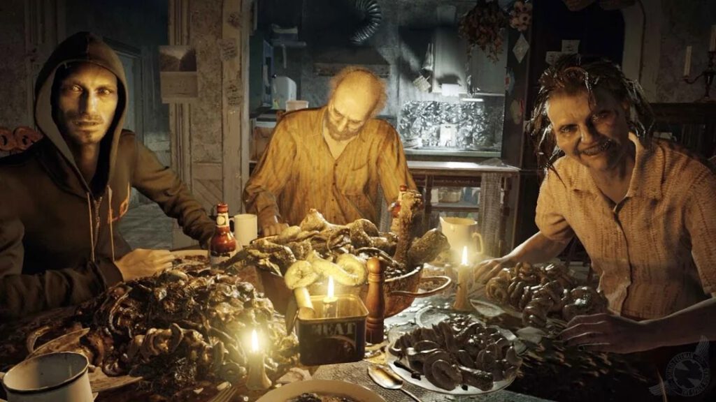 Het beroemde familiediner met de Bakers in Resident Evil 7. Niet het smakelijkste om te eten, om het even zachtjes uit te drukken.
