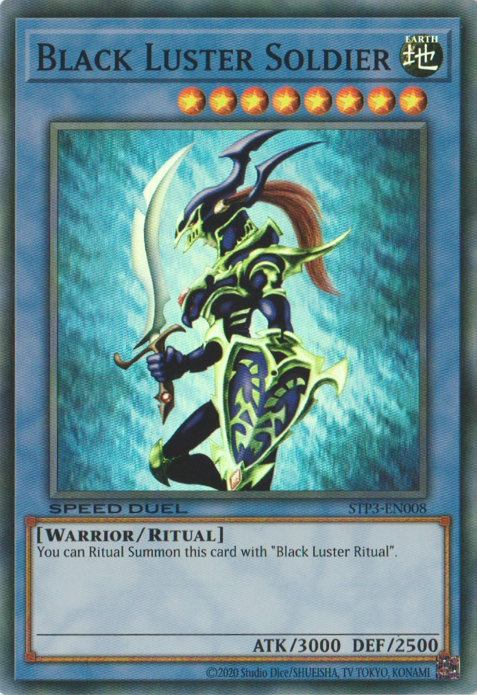 Black Luster Soldier, een kaart uit Yu-Gi-Oh!. Deze glimmende versie wordt verkocht voor miljoenen euro's.