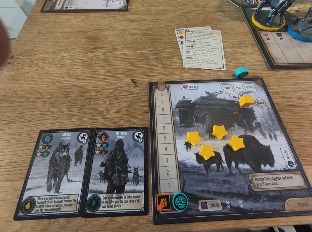 De gele speler is klaar om een potje Expeditions te starten.