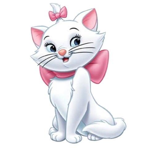 Marie uit de Aristokatten in een speelse houding. We gebruikten de afbeelding voor het personage Sneeuwbal in onze Mausritter-sessie.