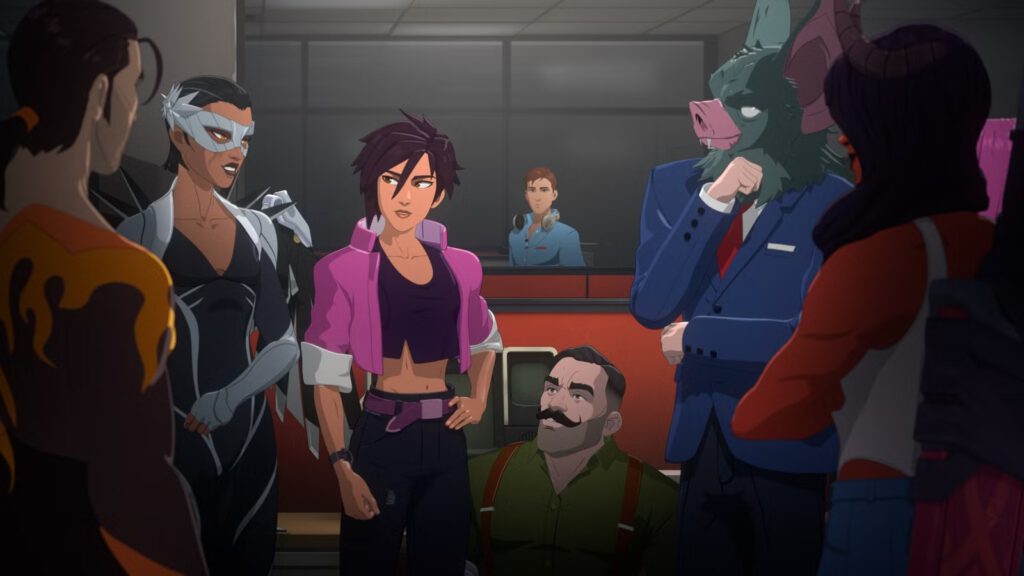 Het Z-team zonder Golem, met Robert in de achtergrond. Een screenshot uit Dispatch.