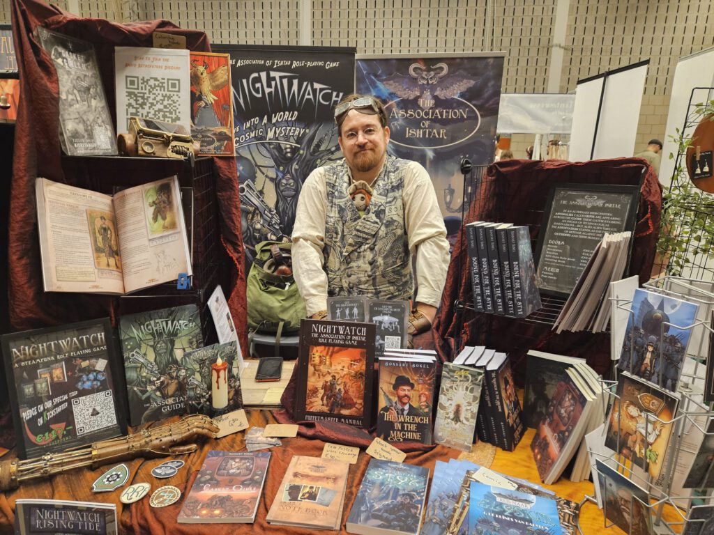 Een stand van Nightwatch, een RPG van Nederlandse bedenker Bonsart Bokel.