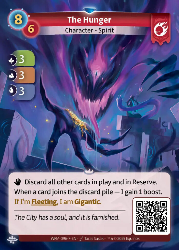 De out of faction versie van The Hunger. Een kaart uit Altered.