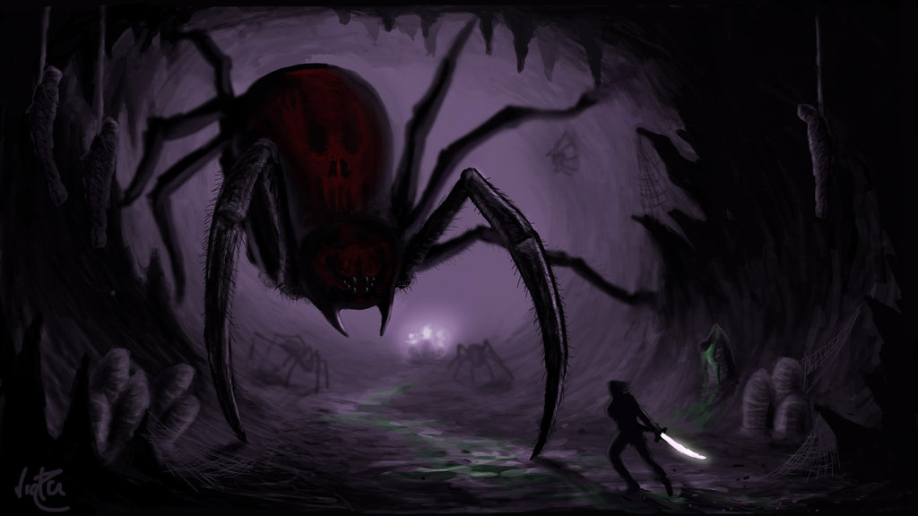 Een reuzespin, hier gebruikt als de spin die achter de spelers aan rende tijdens de Halloween roleplay-sessie.