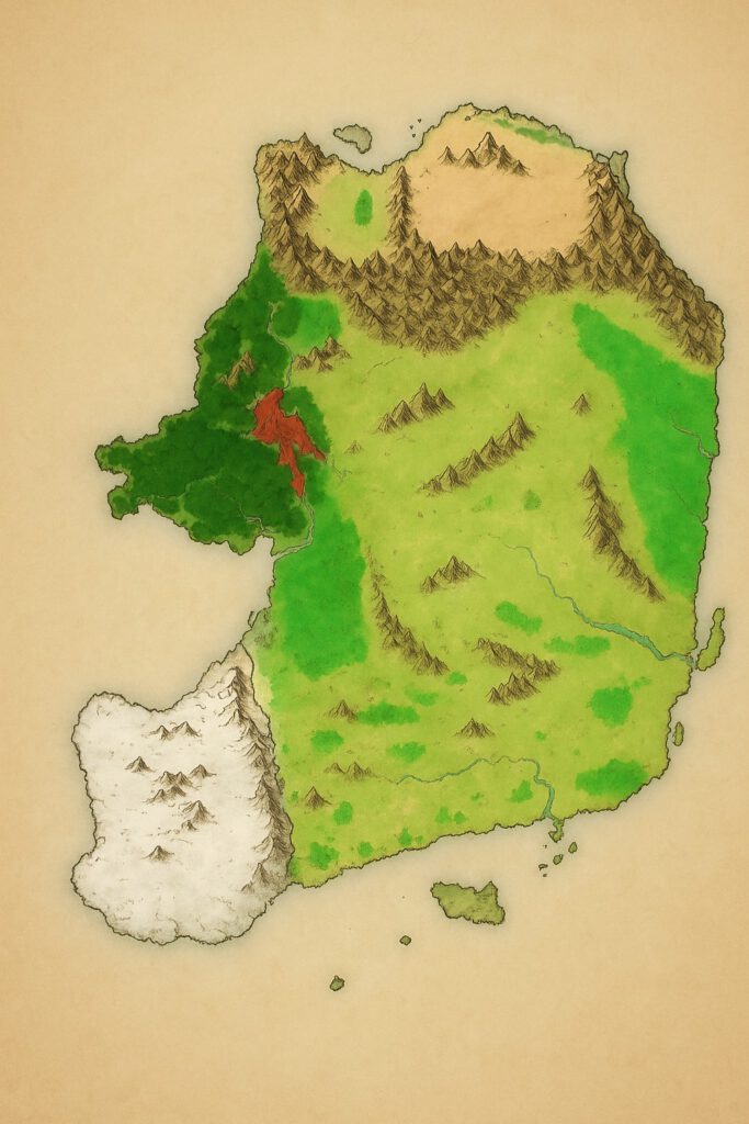 De kaart van Lo-Ria, de setting voor mijn nieuwe campagne Memento Mori.