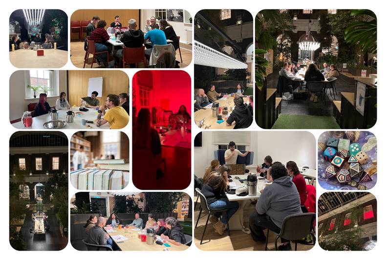 Een collage van foto's gemaakt tijdens DnD-sessies en workshops in het Korenbeurs in Schiedam