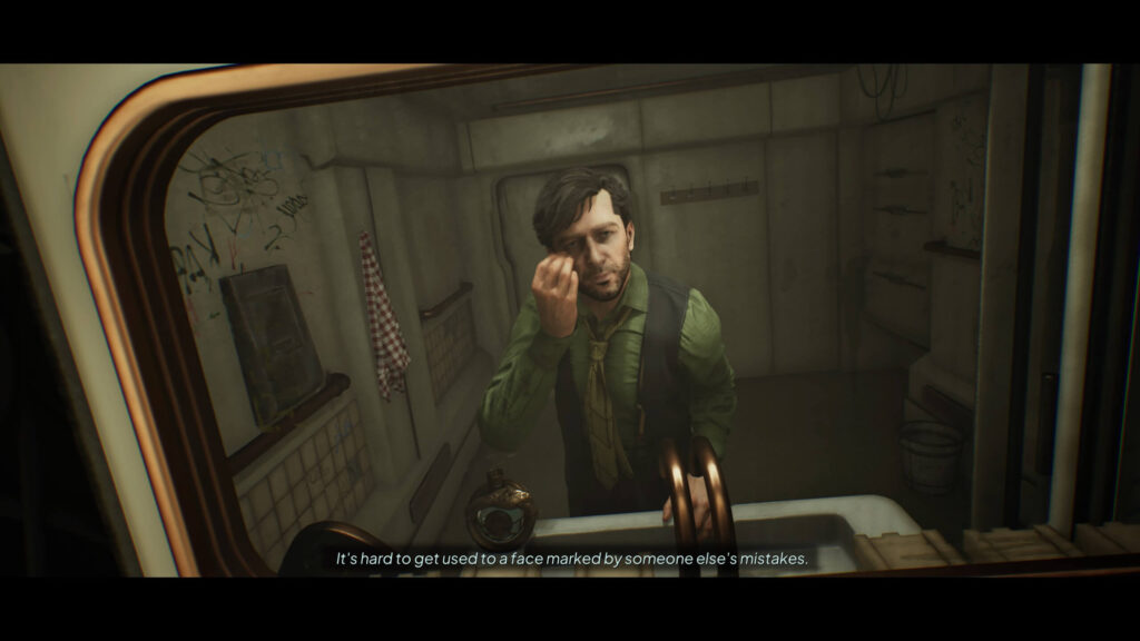 James kan niet wennen aan zijn nieuwe lichaam. Een screenshot uit Nobody Wants to Die.