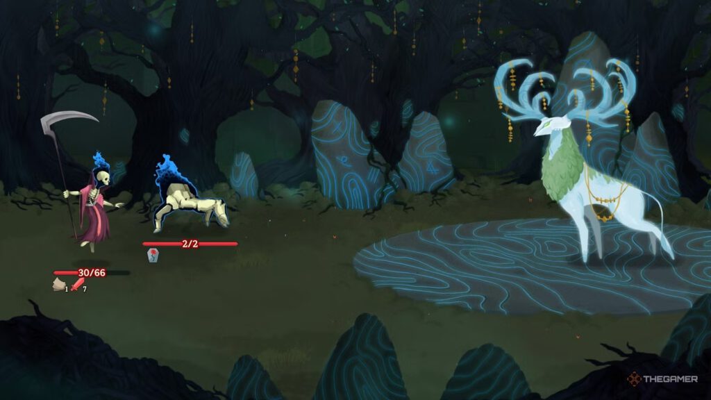 De Necrobinder neemt het op tegen de Ceremonial Beast. Een screenshot uit Slay the Spire 2.
