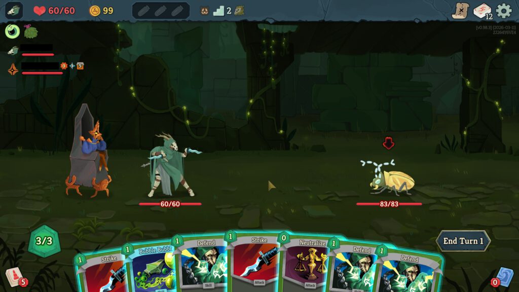 Twee spelers nemen het op tegen een insect in Slay the Spire 2-multiplayer.