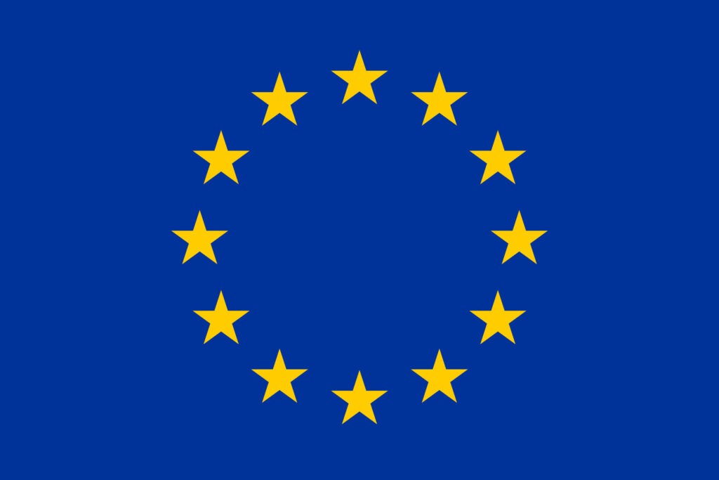 De blauwe vlag met sterren van de Europese Unie.