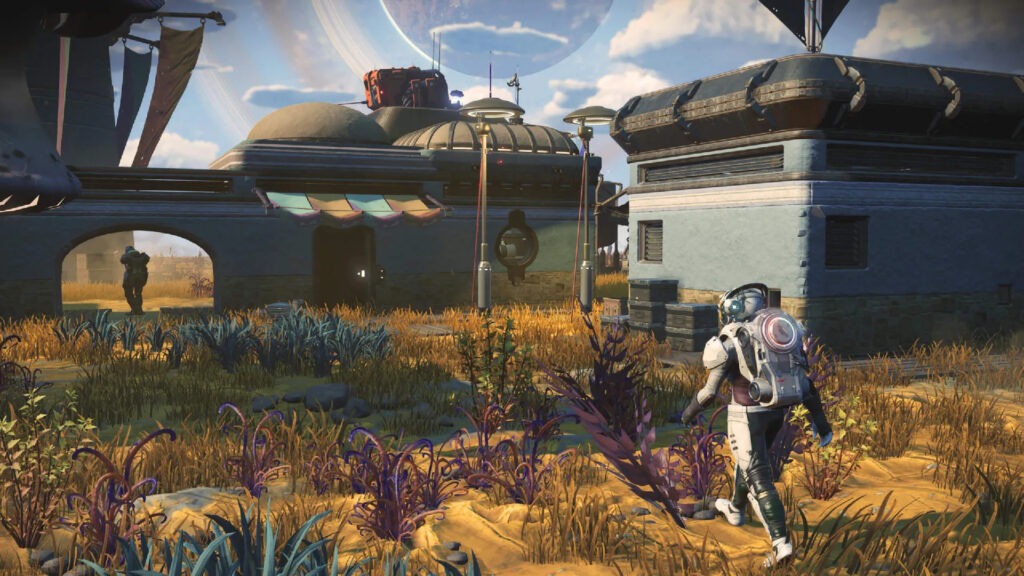 Een speler heeft een gebouw gemaakt. Een screenshot uit No Man's Sky.