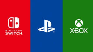 De logo's van de drie populairste consoles naast elkaar
