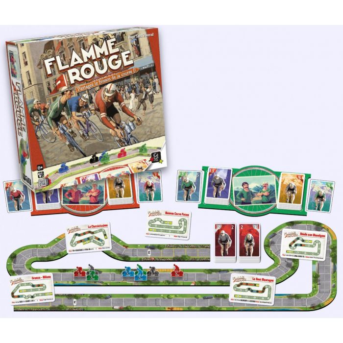 De doos en het bord van Flamme Rouge.