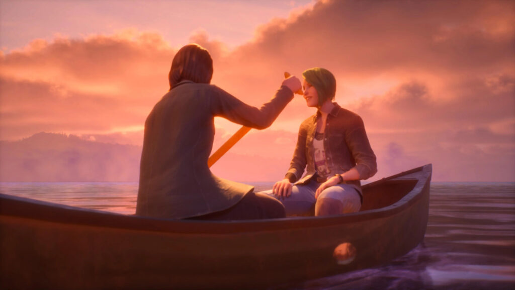 Max en Chloe delen een magisch moment in een kano.  Een screenshot uit Life is Strange: Reunion.
