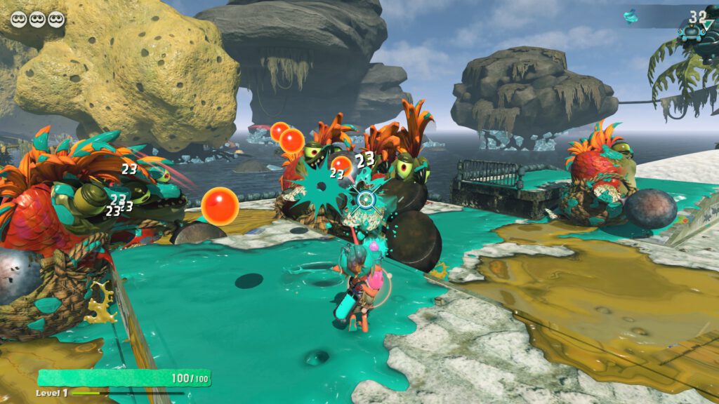 Een hektisch gevecht in Splatoon Raiders.