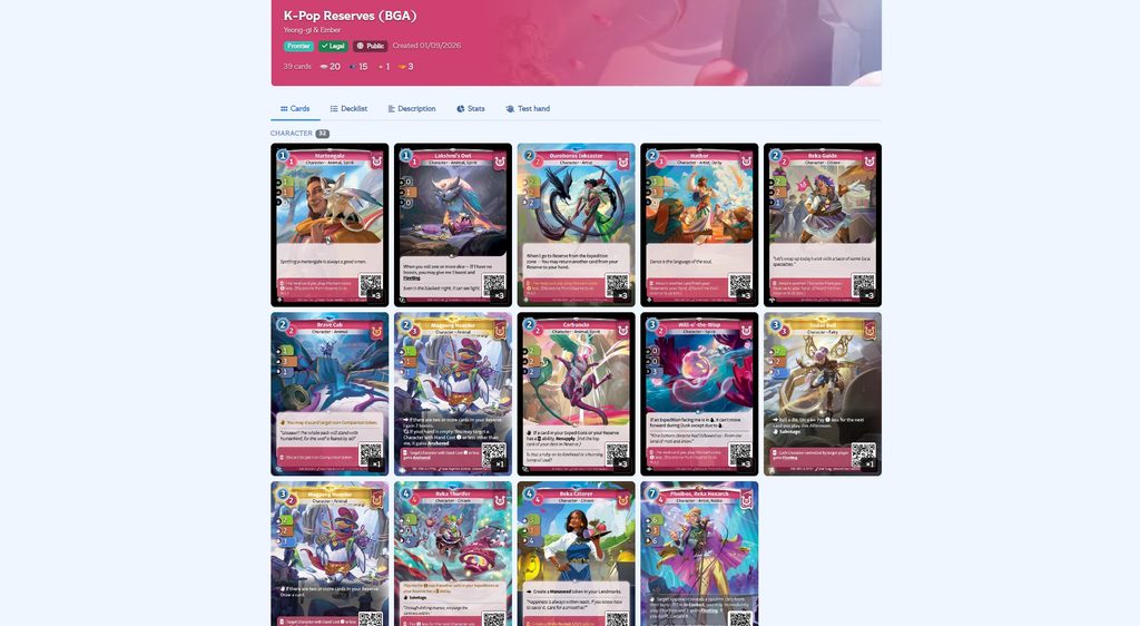 Een deck list van mij op Altered Re:Union.
