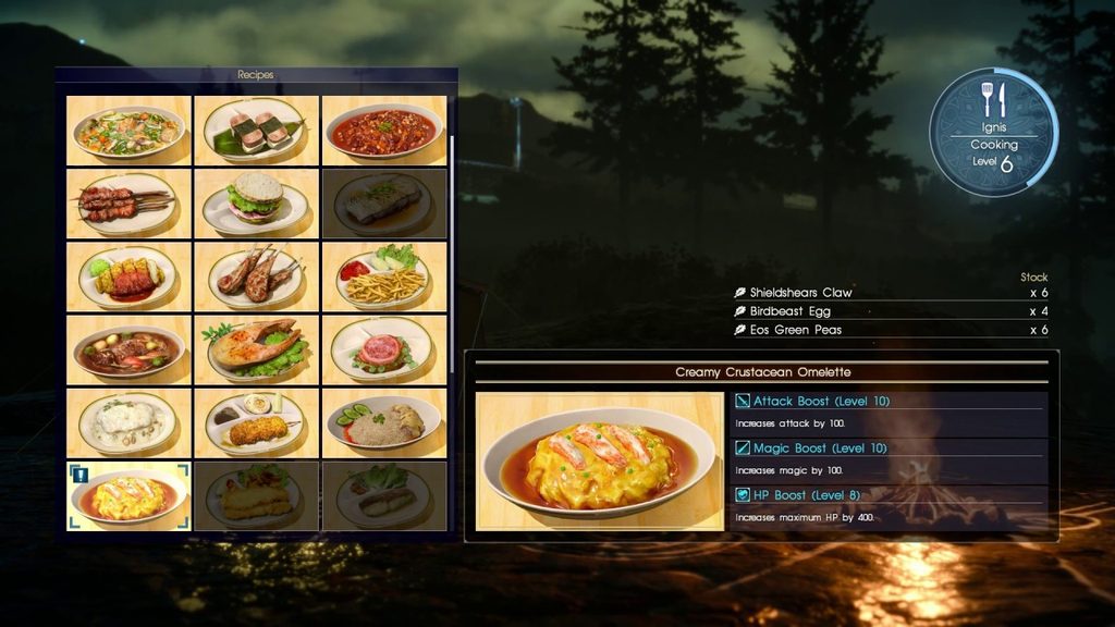 De creamy crustacean omelette uit Final Fantasy 15.