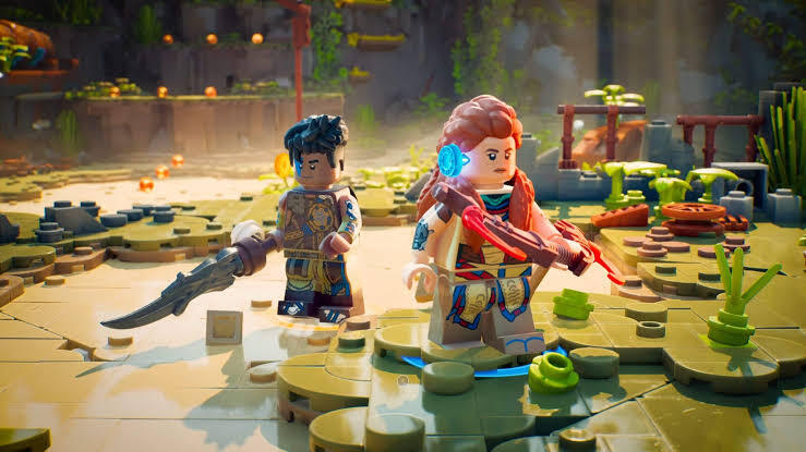 Aloy en Varl verkennen de wildernis. Een screenshot uit Lego: Horizon Adventures.