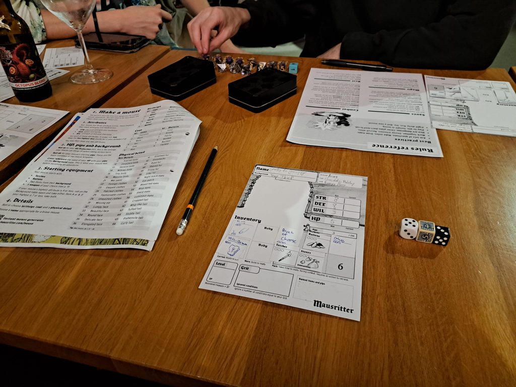 Mijn sheet voor onze sessie Mausritter in Dox & Dragons.