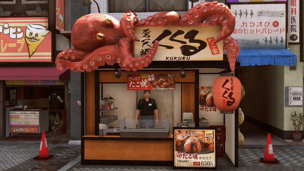 Deze inktvisstand heeft een hele serie aan zijmissies. Een screenshot uit Yakuza: Like a Dragon.
