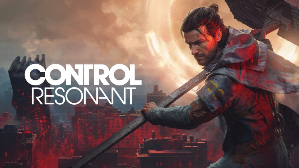 Key art voor Control Resonant, met hoofdrolspeler Dylan Faden op de voorgrond.