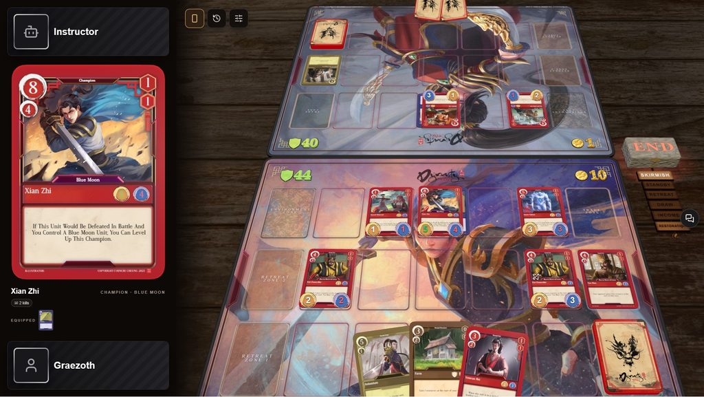 Een screenshot van de online versie van Dynasty TCG.